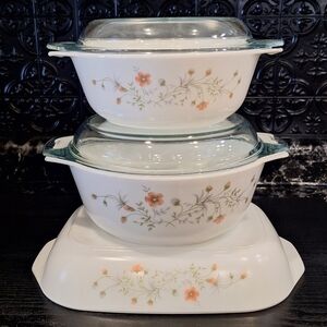 Vintage Pyrex Emily Spring Garden Casseroles And Baking Pan, Pyrex England 9x11